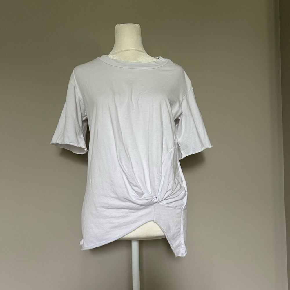 Stateside Women’s White Short Sleeve Knotted Tee Size Small Cotton Made in USA